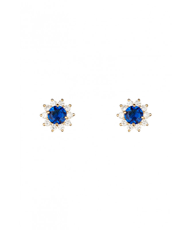Boucles d'Oreilles "Blue Daisy" Or Jaune 375/1000