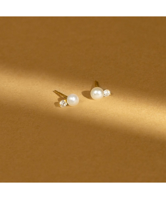 Boucles d'oreilles Or Jaune 375/1000 "Uni"  Perle Blanche