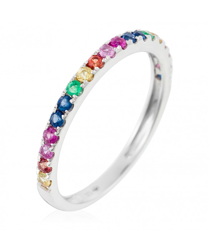 Bague Or Blanc 375/1000 "Colorful love" E0,04/2 R0,08/3 S0,13/5 OS0,06/3 PS0,08/3 YS0,07/2